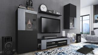 Vladon Wohnwand Movie, Anbauwand bestehend aus 1 TV-Board, 2 Vitrinen und 1 Regal, Schwarz matt/Schwarz matt/Avola-Anthrazit (Gesamt: 300 x 190 x 39 cm)