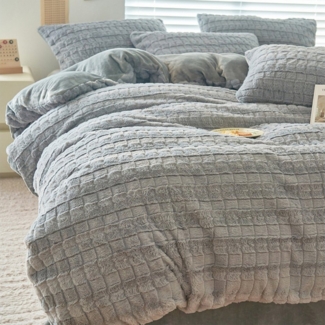 wohnTRAUM24 Bettwäsche Winter Plüsch Bettwäsche,135x200 cm,200x200 cm,Flauschig,Warme Bettbezug, Kunstkaninchenfell Winterbettwäsche Wendebettbezug Kissenbezug 80x80 cm