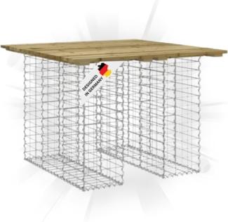 DELUKE® Gartenbank Gabionen TELLE aus Stahl 100x102x72cm Kiefernholz Braun, 25cm Gabionenbreite Gabionenbank Gartentisch aus Gabionen Steinkorb Gabionengitter Ziergabione Drahtkorb befüllbar