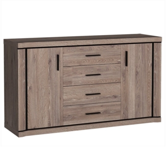 Lomadox Sideboard DUNEDIN-161, Kommode, 157cm, 2 Türen, 4 Schubladen, Trüffel Eiche