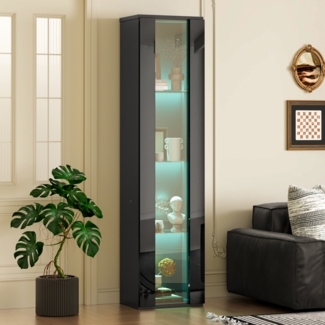 Vitrine 40x170 cm Schwarz mit Glas, 4 Ebenen, LED Farbwechsel Licht, Displayschrank für Modelle & Sammlungen