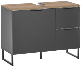 moebel-dich-auf Waschbeckenunterschrank Aspen 80 80 x 60 x 35 cm, Schwarz matt, Oberboden: Evoke Eiche