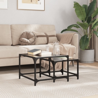 vidaXL Satztische 2 Stk. mit Glasplatte Schwarz Stahl 845983