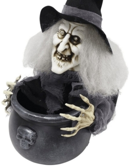 Home-trends24. de LED Dekofigur LED Hexe Scary Halloween Deko Animation Sound Hexenkessel