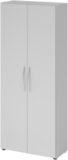 bümö Mehrzweckschrank 80cm breit, Aktenschrank o. Schuhschrank hoch, Schrank mit Regal, Küchenschrank in grau aus Holz, Vorratsschrank & Haushaltsschrank mit Metallgriffen, 4100-5-5