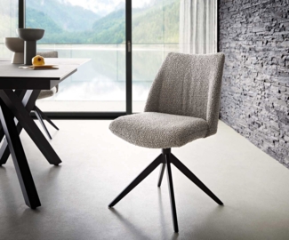 Drehstuhl Elso-Flex Bouclé Silbergrau Kreuzgestell breit Schwarz 360° drehbar Taschenfederkern