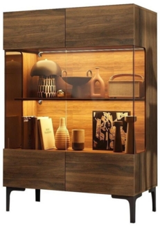 FUFU&GAGA Glasvitrine Moderner Vitrinenschrank mit Beleuchtung, Dunkelbraun