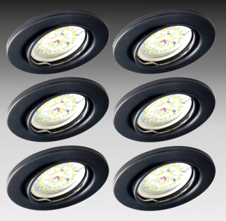 TRANGO LED Einbauleuchte, 6er Set 6729-065M36K LED Einbaustrahler Schwarz matt inkl. 6x 5 Watt CCT Farbtemperatur Steuerung 2700K-4000K-6500K LED Modul, Einbauspot, Deckenleuchte, Downlight, Deckenlampe