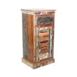 Altholz Hochkommode Shabby Chic, Mangoholz, Braun, Bunt, 51 x 41 x 103 cm