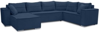 AX LIVING Ecksofas groß Lovere 314 cm – Sofa blau mit Schlaffunktion & Strukturstoff