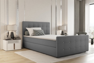 Boxspringbett Schlafzimmerbett MARKOS 120x220cm Stoff Soro Grau inkl. Topper