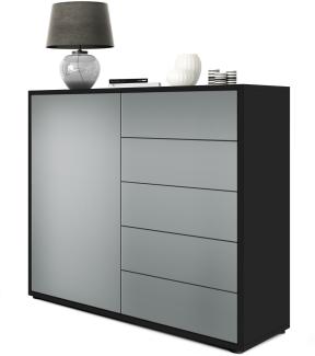 Vladon Sideboard Ben V2, Kommode mit 1 Tür und 5 Schubladen, Schwarz matt/Graphit Seidenmatt (79 x 74 x 36 cm)