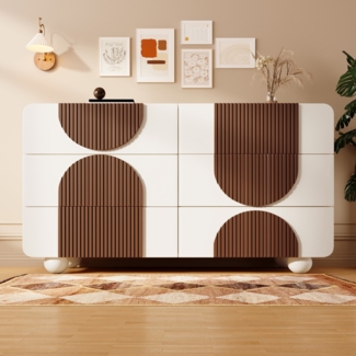 Weiße Kommode Sideboard 121 x 71 x 41 cm Mit 6 Schubladen Elegantes Geschwungenes Design Aufbewahrungsschrank Mit Kippsicherung Für Wohnzimmer Flur Schlafzimmer