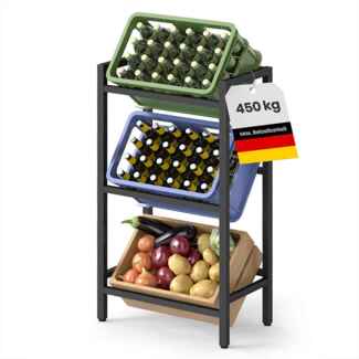 SONGMICS Getränkekistenregal, 3 Ebenen, für 3 Kisten, Aufbewahrungsregal, Jede Ebene bis 150 kg belastbar, Stahl, Getränkeregal, für Küche, Wohnzimmer, Garage, tintenschwarz