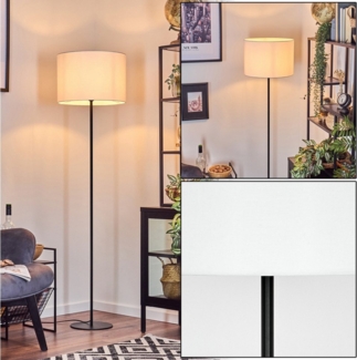 hofstein Stehlampe Stehlampe aus Metall/Stoff in Schwarz/Weiß, ohne Leuchtmittel, mit rundem Schirm (40 cm) u. Fußschalter, 1 x E27, ohne Leuchtmittel