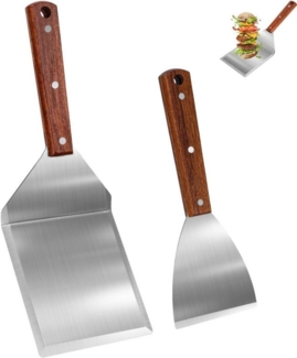 SinLaw Grillbesteck-Set Grillspachtel Set aus Edelstahl,Grillspachtel Set mit Holzgriff, (2 tlg), Einzigartige Grillwerkzeuge, Plancha Spachtel, Teppanyaki Zubehör