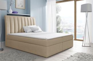 Boxspringbett MALENA mit Bettkasten 140x200cm Stoff Beige