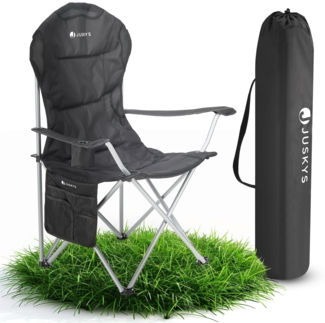 Juskys Campingstuhl Lido mit Getränkehalter & Tasche - Camping Klappstuhl gepolstert - Faltstuhl Angelstuhl Strandstuhl Chair - Stuhl Schwarz