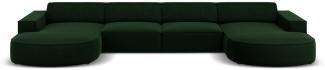 Micadoni 6-Sitzer Samtstoff Panorama Sofa rund Jodie | Bezug Bottle Green | Beinfarbe Black Plastic