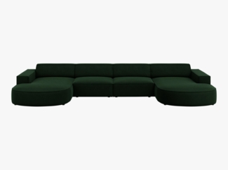 Micadoni Panorama-Sofa Jodie 6-Sitzer runde Recamiere Samt Bluvel Flaschengrün