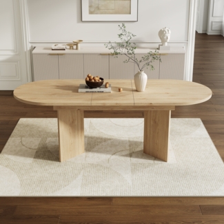 Merax Ausziehbarer Esstisch 120/160 * 80 cm, geeignet für 4–6 Personen, Esstisch mit abgerundeten Ecken, verdickte Tischplatte, Eichenfarbe