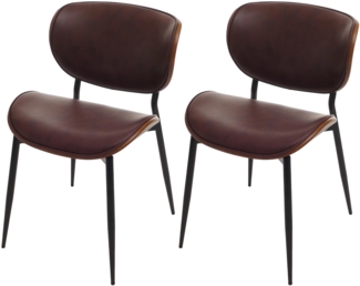 2er-Set Esszimmerstuhl HWC-O45, Stuhl, Bugholz Kunstleder 280g/m² Öko-Tex FSC® ~ Walnuss-Optik, vintage braun