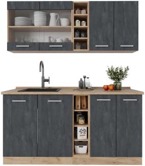 Vicco Singleküche R-Line 160 cm Schwarz Beton Eiche mit Arbeitsplatte Eiche