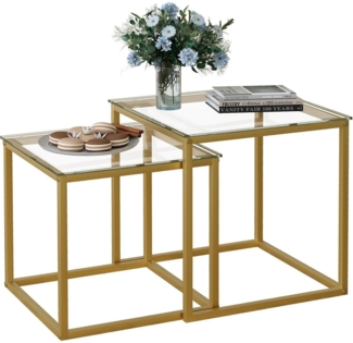 Quadratischer Couchtisch 2er Set Glas Gold 50/45 cm