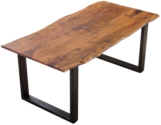 Esszimmer Tisch Industrial Baumtisch massive Akazie Kufengestell nougat 160x85 schwarz Laurina 526220
