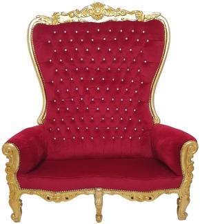 Casa Padrino Barock Hochlehn 2er Sofa Bordeauxrot / Gold - Prunkvolles Barockstil Sofa mit Glitzersteinen - Wohnzimmer Möbel im Barockstil - Barock Möbel - Edel & Prunkvoll