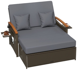 COSTWAY Loungebett, outdoor, Rattan, 2-Personen, 3 in 1, mit verstellbarer Rückenlehne