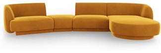 Micadoni Modulares Sofa Miley mit Recamiere 4-Sitzer Rechts Samtstoff Gelb