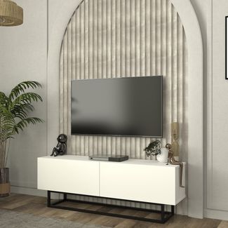 TV-Lowboard Nolven kurzes Gestell 135x32x47 cm Weiß [en. casa]