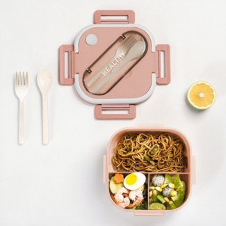 HT Lunchbox Lunch-Behälter (3 Fächer), Auslaufsicher & BPA-frei-mit Besteck, für Kinder und Erwachsene Brotdose mit Fächern