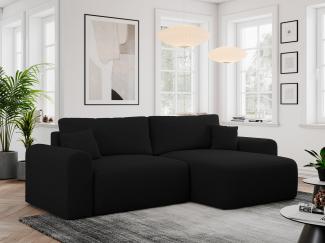 Ecksofa L-form, Couch mit Schlaffunktion und Bettkaste - NELSON - Schwarz Boucle