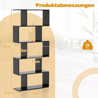5-stufiges Bücherregal mit Kippschutz freistehender Raumteiler dekoratives Ausstellungsregal Schwarz