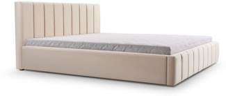 MOEBLO Polsterbett BETT 01 (Doppelbett mit Kopfstütze, Rahmenbettgestell - Stilvolles Design mit maximalem Komfort, mit Bettkasten und Lattenrost), gepolstertes Kopfteil mit Bettkasten