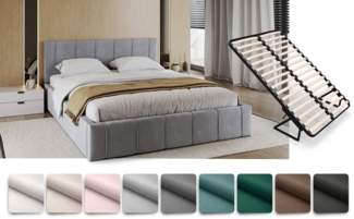 FDM Polsterbett FLORIDA Bettgestell 90x200, 120x200, 140x200, 160x200, 180x200 cm (Polsterbett modern mit Bettkasten MADE IN EU - mit hochwertigem Velours Bezug, verfügbar 90x200 120x200 140x200 160x200 180x200 cm, Bettrahmen, Bett, mit großen gepolstert...