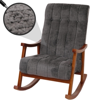 Schaukelstuhl HWC-K10, Relaxsessel, Holz FSC® Stoff/Textil Chenille (465g/m²) ~ dunkelgrau, Gestell Walnuss-Optik