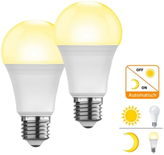 Jibenhome LED-Leuchtmittel E27 Glühbirne mit Bewegungsmelder Dämmerungssensor, 12W Birne Lampe, 2 St, Warmweiß/Weiß, Warmweiß/Weiß Automatisch Auf Aus Licht für Treppen Toiletten Balkon