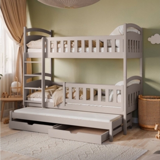 Kids Collective Etagenbett Hochbett Stockbett Kinderbett 90x200 cm mit Ausziehbett und Schubladen (Modell 2025), Umbaubar zu 3 Einzelbetten mit Lattenrosten & Rausfallschutz, Kaschmir