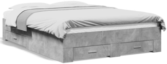 vidaXL Bettgestell mit Schubladen Betongrau 135x190 cm Holzwerkstoff 3280408