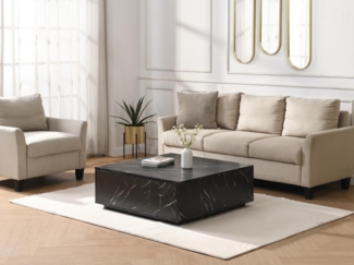 Vente-unique - Couchtisch mit 2 Schubladen - MDF - Marmor-Optik Schwarz - ANTRIM von Pascal Morabito