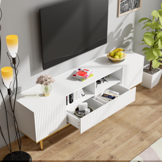 Moderner TV-Schrank,160.5×35.5×45 cm,Weiß und Gold, Holzfarbe,modernes Design, viel Stauraum