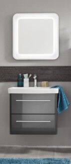 Lanzet K8 Badmöbel Set 3-teilig, 60cm, Grau, LED-Spiegelelement, Keramikbecken
