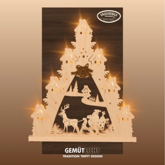 Weigla LED Schwibbogen Weihnachtsmann auf Schlitten, Lichterspitze aus Holz, Made in Germany (1-tlg), Erzgebirge garantiert, Weihnachtsdeko Innen, Weihnachtsbeleuchtung