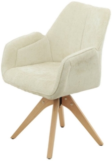 Massivart® Polsterstuhl Armlehne drehbar grau / beige / MICHELLE / 360 Grad, Esszimmerstuhl / Holzbeine Rubberwood Massivholz