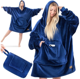 KESSER® Hoodie Decke Kuscheldecke mit Ärmeln Deckenpullover Vielseitig Tragbare Decke zum Anziehen für Damen & Herren, Sweatshirt Warm Kuschelpullover Erwachsene weich Ärmeldecke Oversize Navyblau