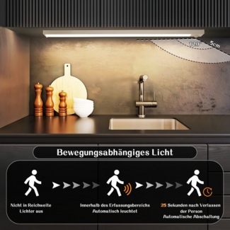 Nettlife LED Unterbauleuchte mit Bewegungsmelder 20/30/40CM Küche Schrankbeleuchtung Dimmbar USB, Dimmbar, LED fest integriert, 3 Farbtemperatur Aufladbar Schrankleuchte für Flur Cabinet