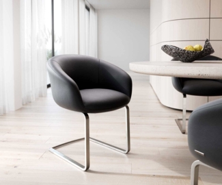 Freischwinger Vinka-Flex mit Armlehnen Echt-Leder Schwarz Freischwinger flach Edelstahl Taschenfederkern